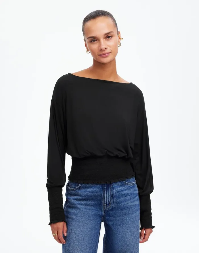 Women Tees Madewell Cinched LongSleeve Top Jet Black