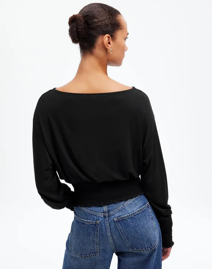 Women Tees Madewell Cinched LongSleeve Top Jet Black