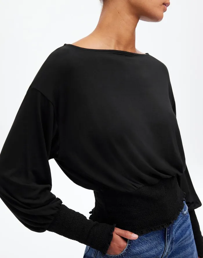 Women Tees Madewell Cinched LongSleeve Top Jet Black
