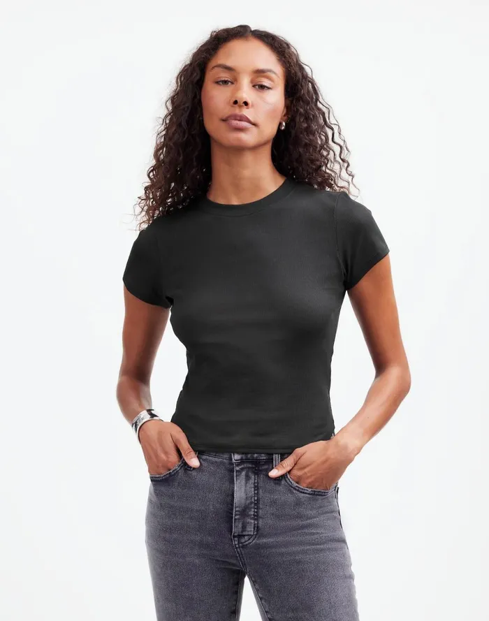 Women Tees Madewell Regenerative Cotton Ribbed Crewneck Tee Jet Black