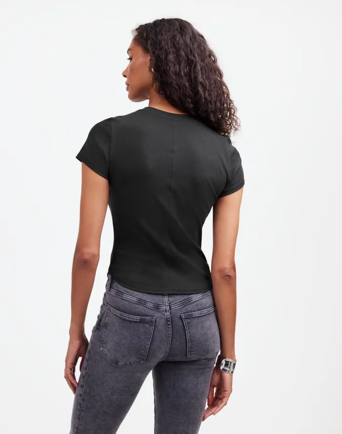 Women Tees Madewell Regenerative Cotton Ribbed Crewneck Tee Jet Black