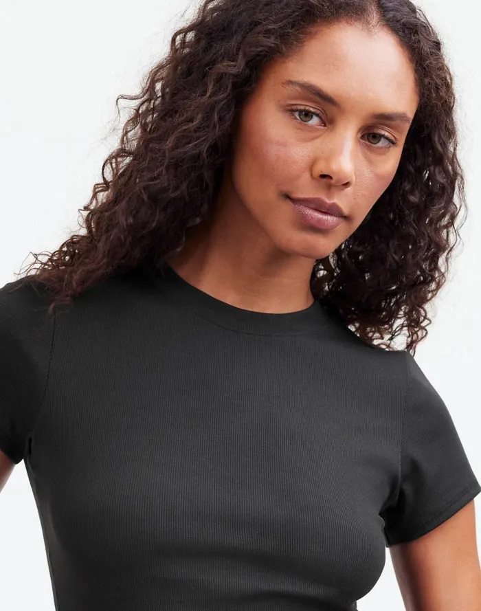Women Tees Madewell Regenerative Cotton Ribbed Crewneck Tee Jet Black