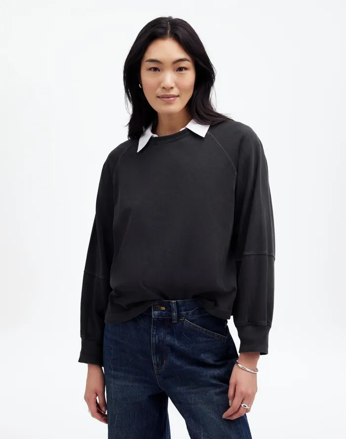 Women Tees Madewell Relaxed LongSleeve Raglan Tee Black Coal