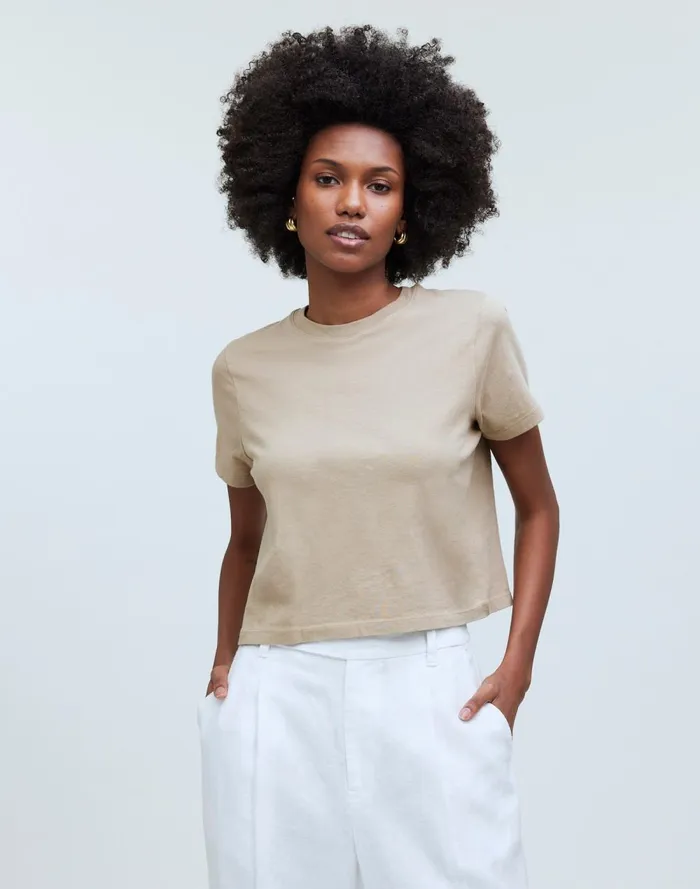 Women Tees Madewell Softfade Cotton BoxyCrop Tee Drill Khaki