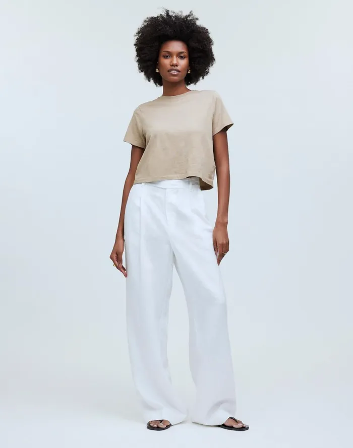 Women Tees Madewell Softfade Cotton BoxyCrop Tee Drill Khaki