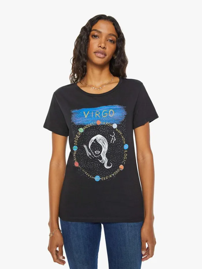 Women Tees Tanks Mother Denim Virgo Zodiac Tee Black
