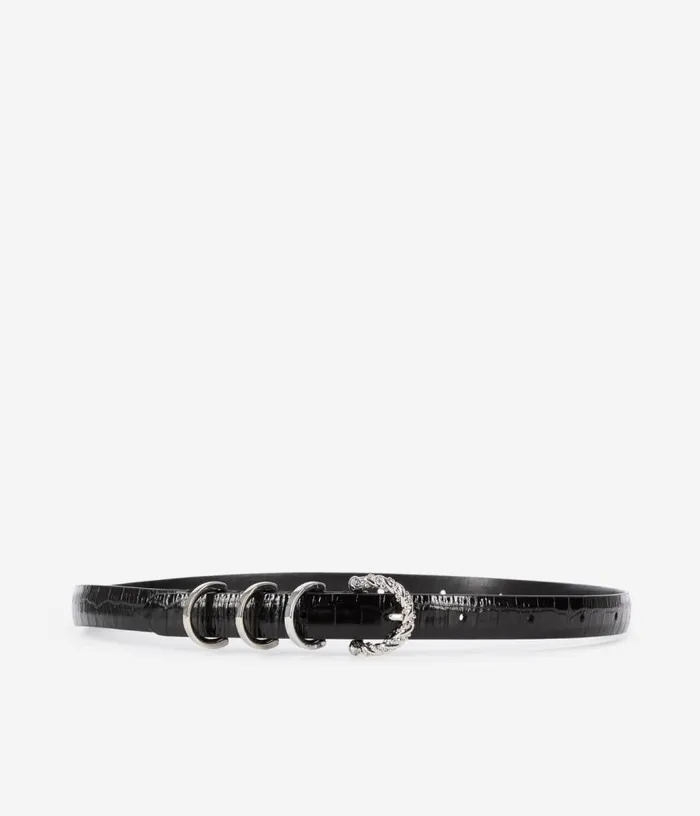 Women Thin Black Crocodileeffect Leather Belt THE KOOPLES Belts