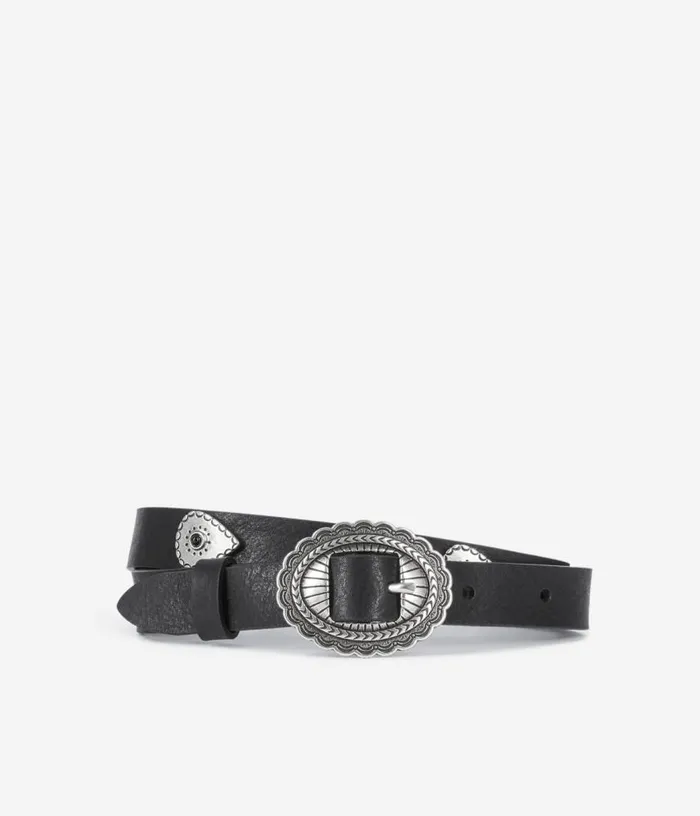 Women Thin Black Leather Belt With Rivets THE KOOPLES Belts