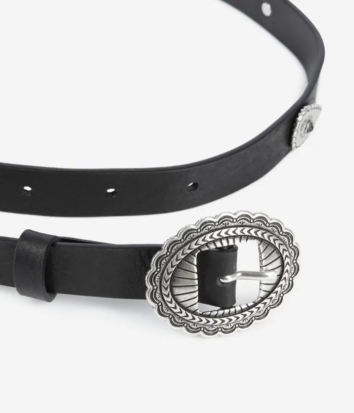 Women Thin Black Leather Belt With Rivets THE KOOPLES Belts