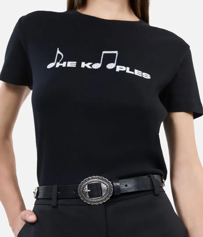 Women Thin Black Leather Belt With Rivets THE KOOPLES Belts
