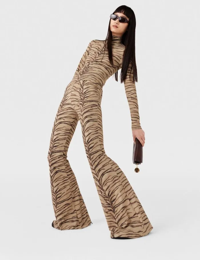 Women Tiger Print HighRise Flared Pants Natural Tiger Print Stella McCartney Pants And Shorts Women Tiger Print HighRise Flared Pants Natural Tiger Print Stella McCartney Pants And Shorts