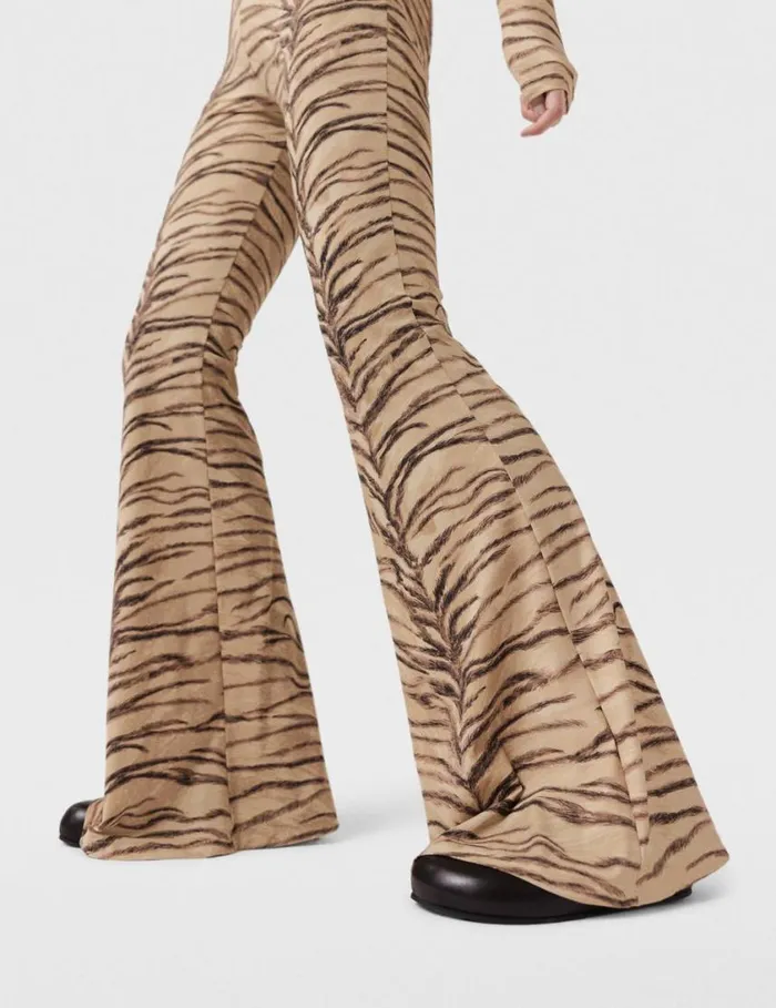 Women Tiger Print HighRise Flared Pants Natural Tiger Print Stella McCartney Pants And Shorts Women Tiger Print HighRise Flared Pants Natural Tiger Print Stella McCartney Pants And Shorts