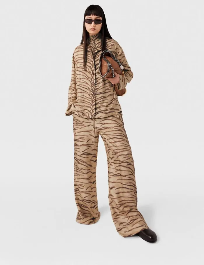 Women Tiger Print HighRise WideLeg Pants Natural Tiger Print Stella McCartney Pants And Shorts Women Tiger Print HighRise WideLeg Pants Natural Tiger Print Stella McCartney Pants And Shorts