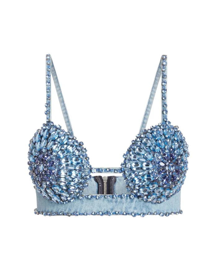 Women Tops and Bodysuits PatBO HANDBEADED DENIM BRALETTE FINAL SALE Denim