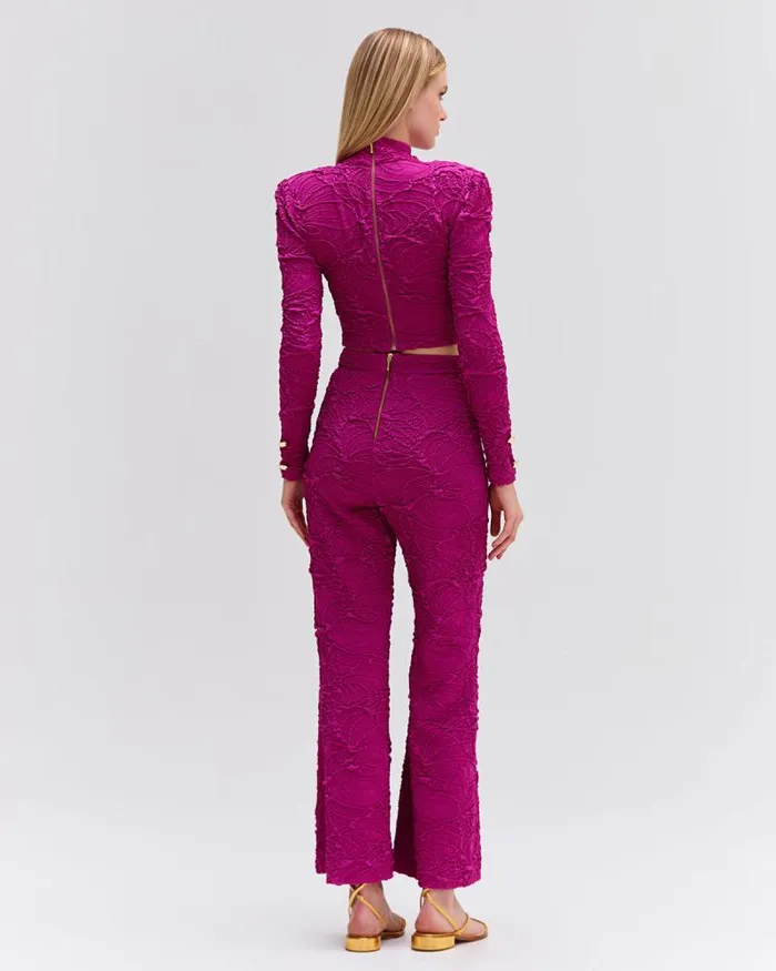 Women Tops and Bodysuits PatBO Jacquard Mock Neck Cropped Top Raspberry