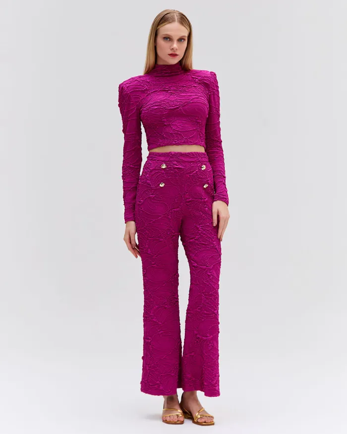 Women Tops and Bodysuits PatBO Jacquard Mock Neck Cropped Top Raspberry