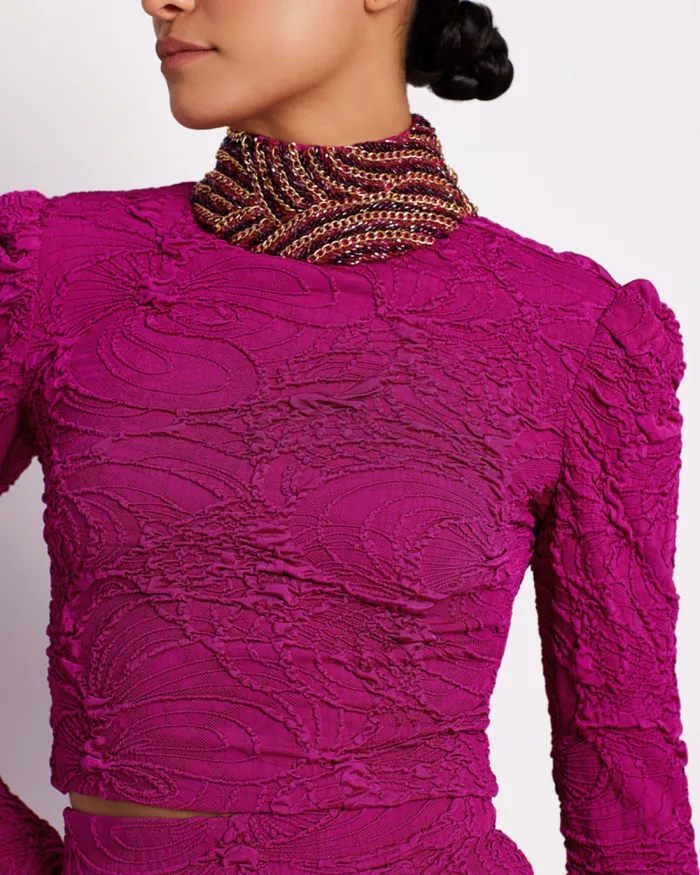 Women Tops and Bodysuits PatBO Jacquard Mock Neck Cropped Top Raspberry