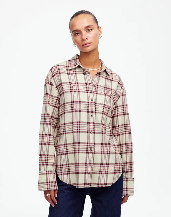 Women Tops and Shirts Madewell Relaxed StraightHem ButtonUp Shirt In Plaid Alabaster