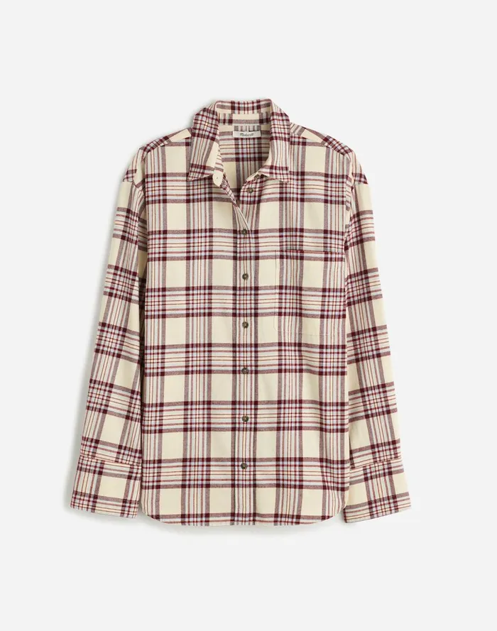 Women Tops and Shirts Madewell Relaxed StraightHem ButtonUp Shirt In Plaid Alabaster