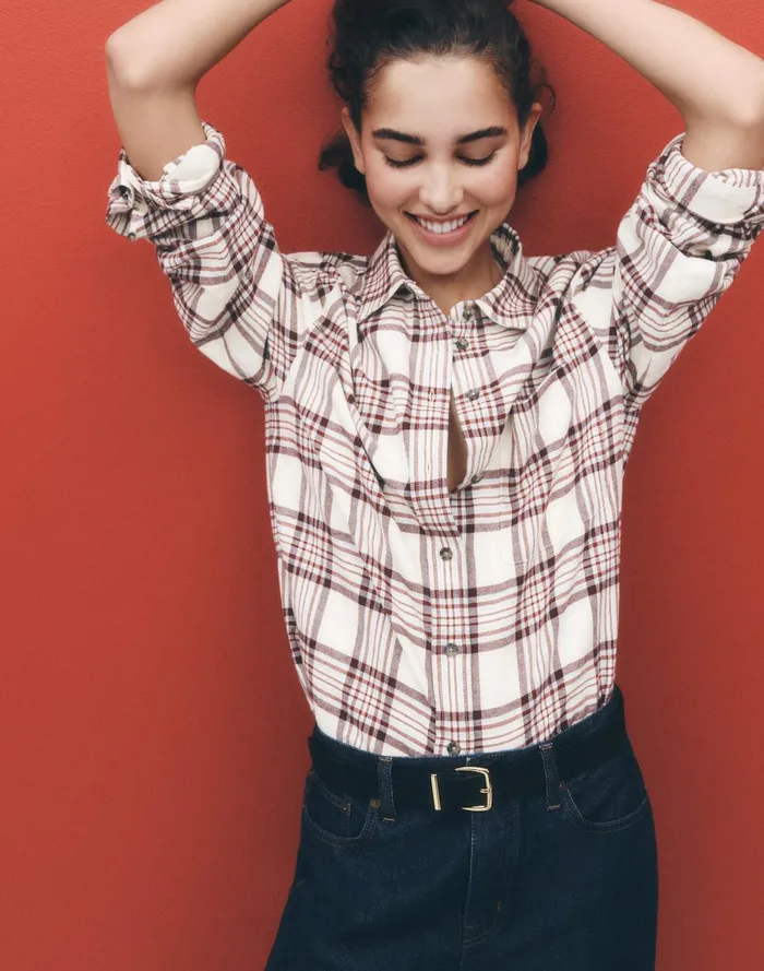 Women Tops and Shirts Madewell Relaxed StraightHem ButtonUp Shirt In Plaid Alabaster