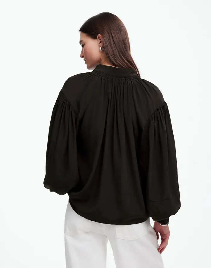 Women Tops and Shirts Madewell Shirred LongSleeve Top In Silk True Black