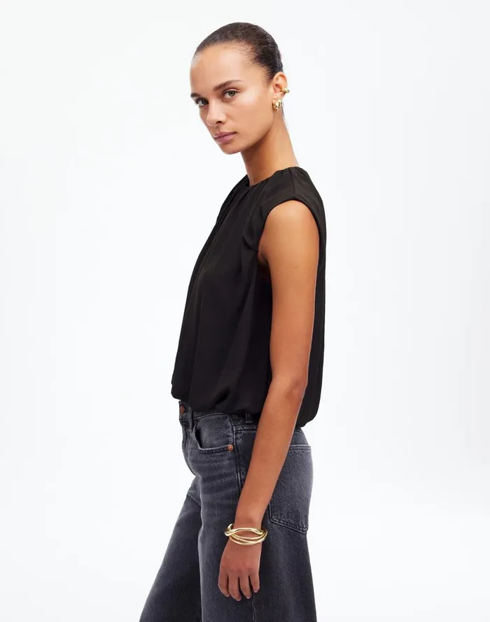 Women Tops and Shirts Madewell Sleeveless Bubble Top In Chiffon True Black