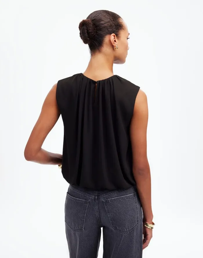 Women Tops and Shirts Madewell Sleeveless Bubble Top In Chiffon True Black
