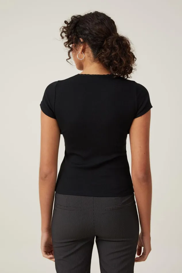 Women Tops Cotton On Annabelle Rosette V Neck Tee Black