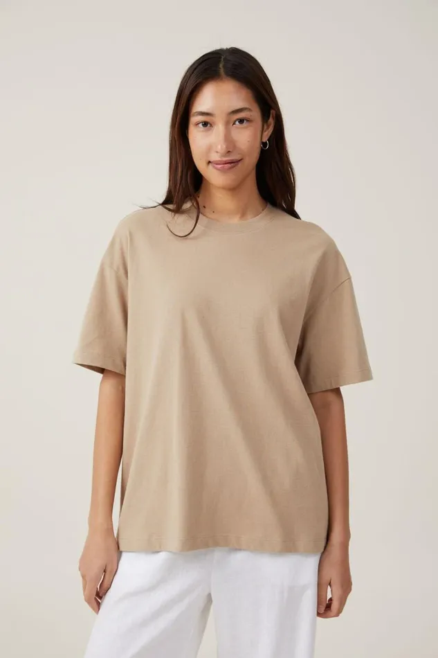 Women Tops Cotton On The Boxy Oversized Tee Mid Taupe