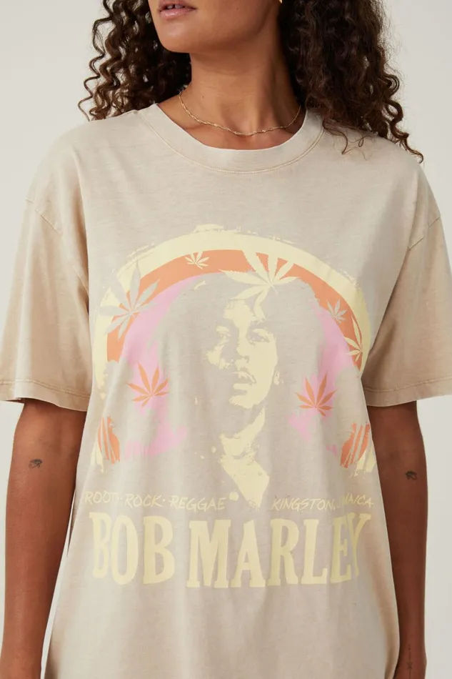 Women Tops Cotton On The Oversized Hip Hop Tee Lcn Br Bob Marley Rootsmid Taupe