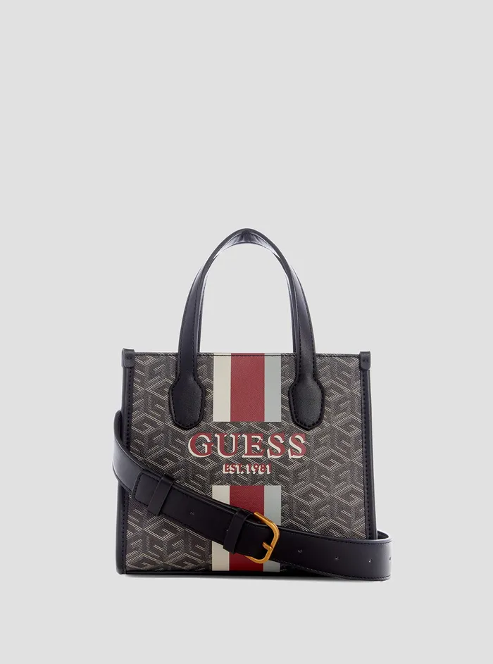 Women Tote Bags GUESS Black Logo Silvana Mini Tote Bag