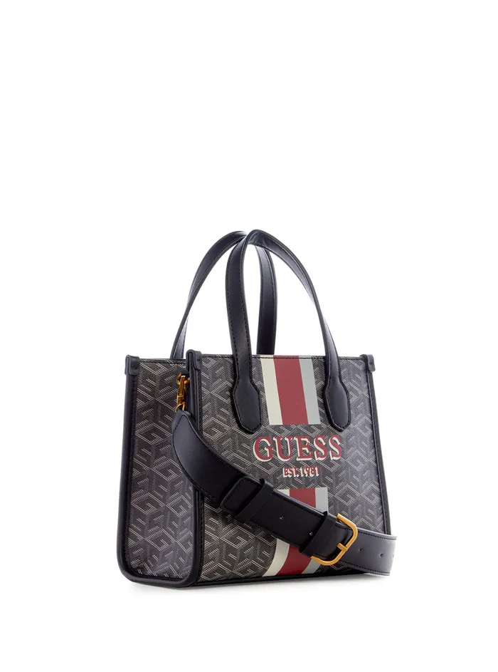 Women Tote Bags GUESS Black Logo Silvana Mini Tote Bag