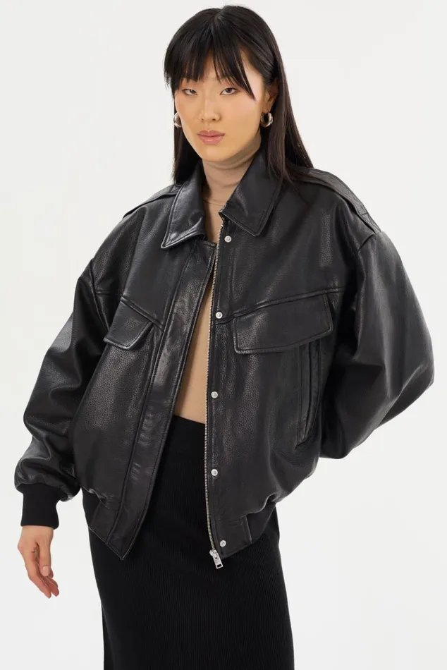 Women TREVANNA Leather Bomber Jacket Black LAMARQUE Leather Jackets Women TREVANNA Leather Bomber Jacket Black LAMARQUE Leather Jackets