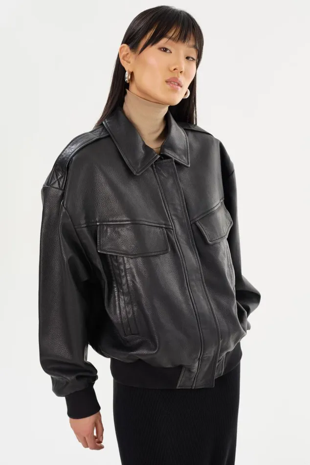 Women TREVANNA Leather Bomber Jacket Black LAMARQUE Leather Jackets Women TREVANNA Leather Bomber Jacket Black LAMARQUE Leather Jackets
