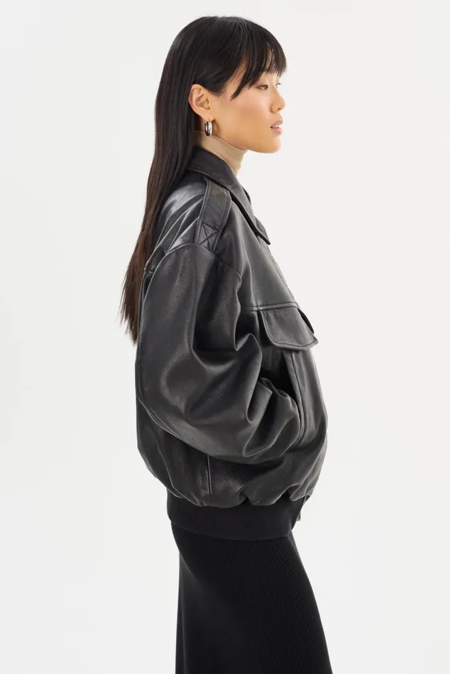 Women TREVANNA Leather Bomber Jacket Black LAMARQUE Leather Jackets Women TREVANNA Leather Bomber Jacket Black LAMARQUE Leather Jackets