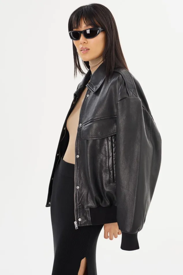 Women TREVANNA Leather Bomber Jacket Black LAMARQUE Leather Jackets Women TREVANNA Leather Bomber Jacket Black LAMARQUE Leather Jackets