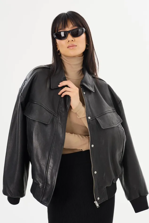 Women TREVANNA Leather Bomber Jacket Black LAMARQUE Leather Jackets Women TREVANNA Leather Bomber Jacket Black LAMARQUE Leather Jackets