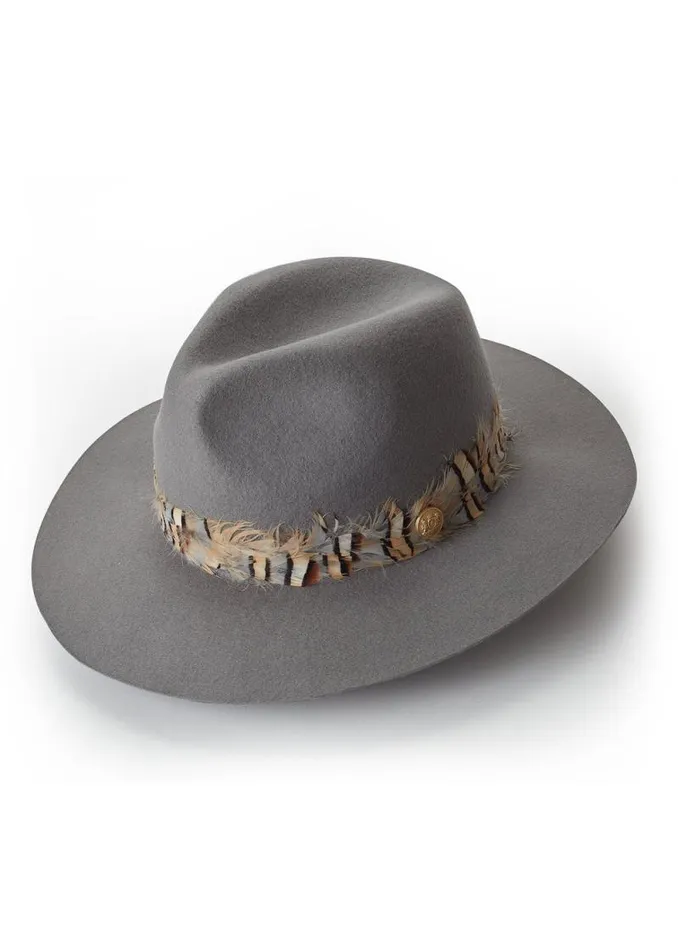 Women Trilby Hat Double Feather Band Light Grey Holland Cooper Hats and Headbands