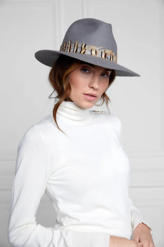 Women Trilby Hat Double Feather Band Light Grey Holland Cooper Hats and Headbands Women Trilby Hat Double Feather Band Light Grey Holland Cooper Hats and Headbands