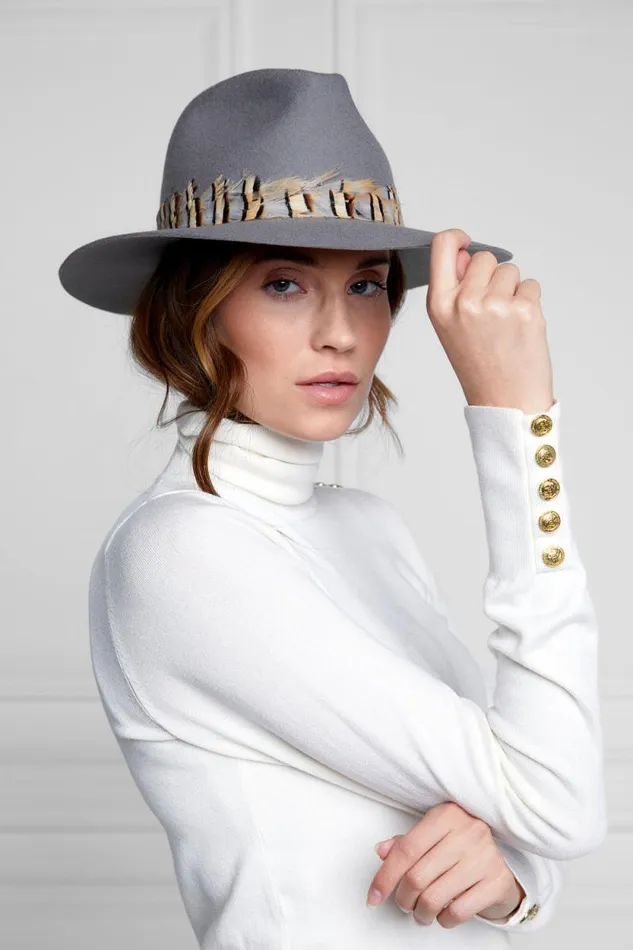 Women Trilby Hat Double Feather Band Light Grey Holland Cooper Hats and Headbands Women Trilby Hat Double Feather Band Light Grey Holland Cooper Hats and Headbands