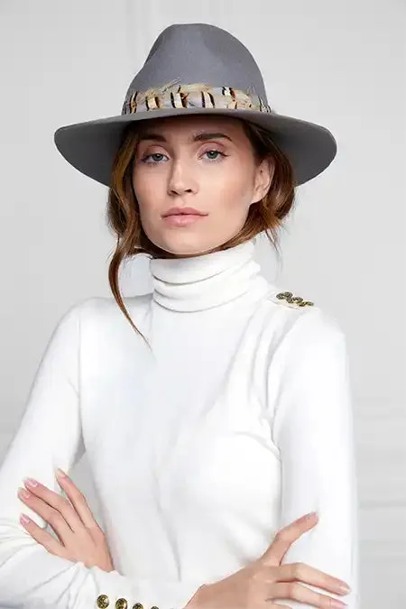 Women Trilby Hat Double Feather Band Light Grey Holland Cooper Hats and Headbands Women Trilby Hat Double Feather Band Light Grey Holland Cooper Hats and Headbands