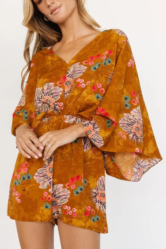 Women Tyler Kimono Romper Camel Multi Baltic Born Jumpsuits and Rompers Women Tyler Kimono Romper Camel Multi Baltic Born Jumpsuits and Rompers