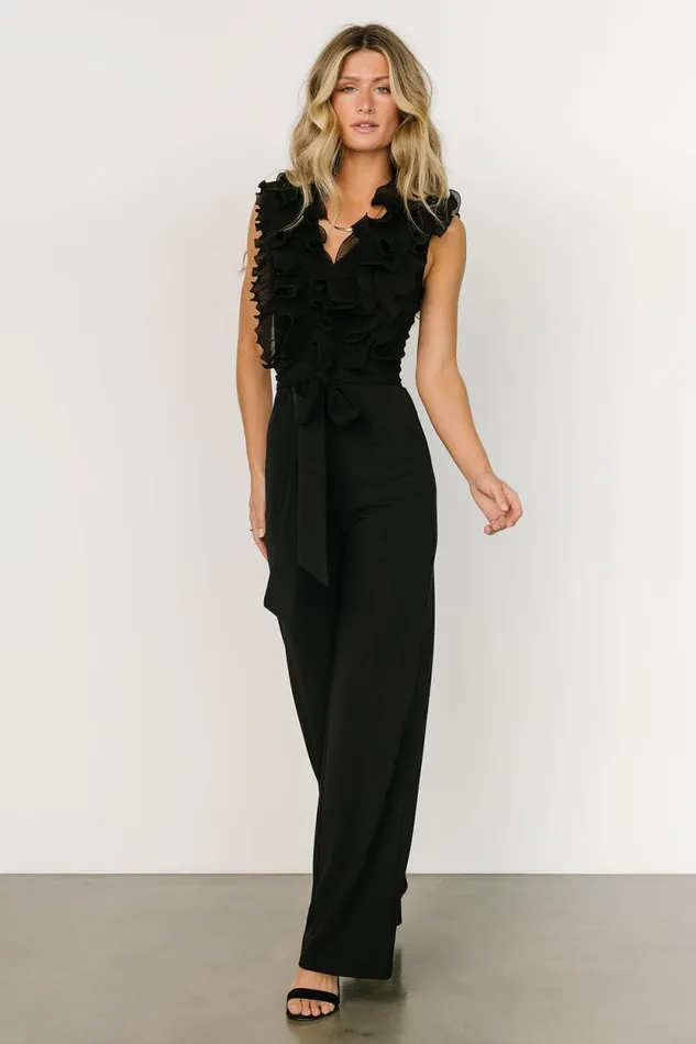 Women Tyra Ruffle Tank Jumpsuit Black Baltic Born Jumpsuits and Rompers Women Tyra Ruffle Tank Jumpsuit Black Baltic Born Jumpsuits and Rompers