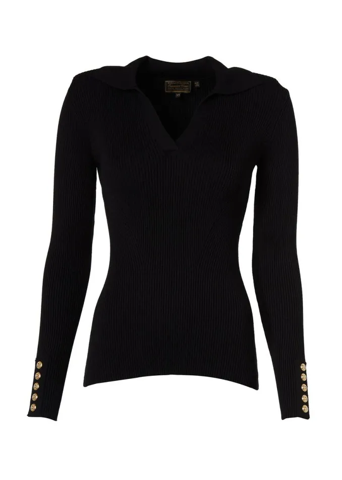 Women VNeck Rib Top Black Holland Cooper Knitwear Women VNeck Rib Top Black Holland Cooper Knitwear