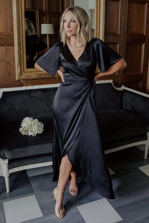 Women Vara Satin Maxi Wrap Dress Black Baltic Born Maxi Dresses Women Vara Satin Maxi Wrap Dress Black Baltic Born Maxi Dresses