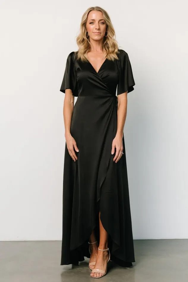 Women Vara Satin Maxi Wrap Dress Black Baltic Born Maxi Dresses Women Vara Satin Maxi Wrap Dress Black Baltic Born Maxi Dresses
