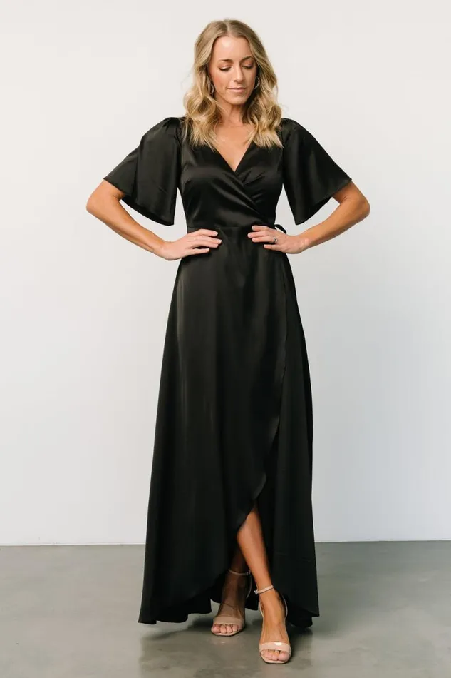 Women Vara Satin Maxi Wrap Dress Black Baltic Born Maxi Dresses Women Vara Satin Maxi Wrap Dress Black Baltic Born Maxi Dresses