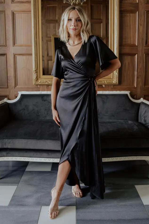 Women Vara Satin Maxi Wrap Dress Black Baltic Born Maxi Dresses Women Vara Satin Maxi Wrap Dress Black Baltic Born Maxi Dresses