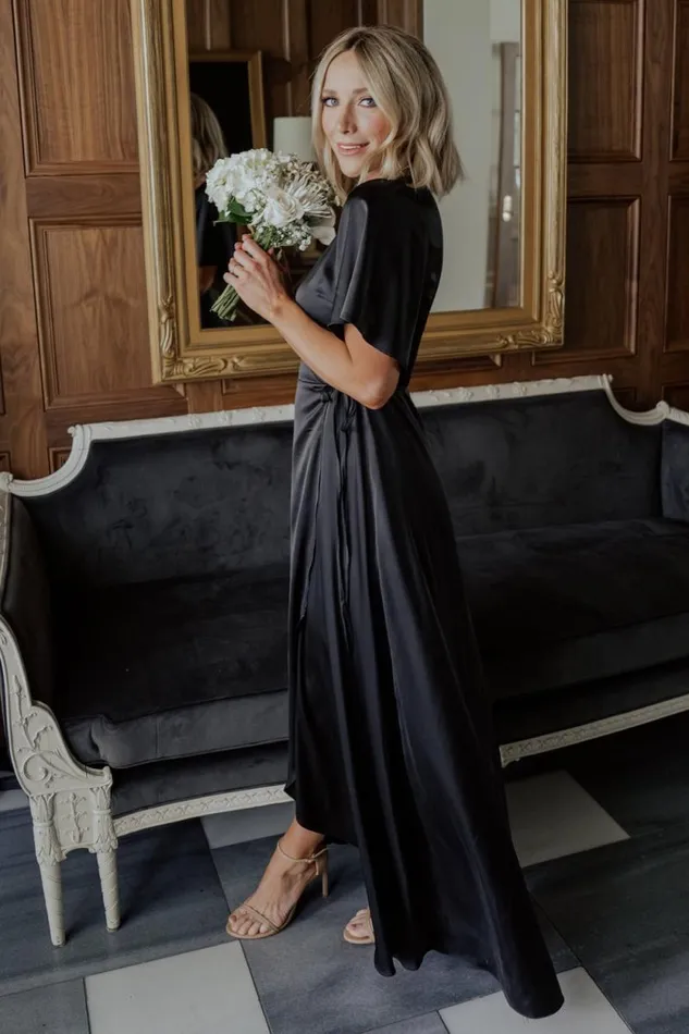 Women Vara Satin Maxi Wrap Dress Black Baltic Born Maxi Dresses Women Vara Satin Maxi Wrap Dress Black Baltic Born Maxi Dresses