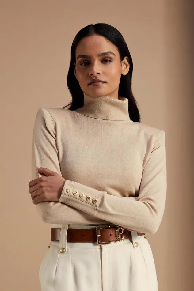Women Victoria Cashmere Roll Neck Stone Holland Cooper Knitwear